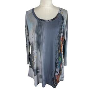 3 Potato Long Sleeve Blouse Art to Wear Artsy Lagenlook Top Pockets Size XS NEW